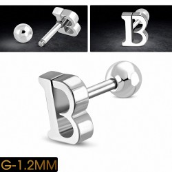 Piercing oreille en acier inoxydable Alphabet initiale / lettre B Tragus / Cartilage Barbell | Boule 4mm | G-1