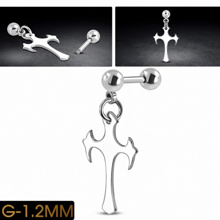 Piercing en acier inoxydable Fleur De Lis Croix  Tragus / Cartilage Barbell | Boule 4mm | G-1