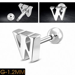 Piercing oreille en acier inoxydable Alphabet initiale / lettre W Tragus / Cartilage Barbell | Boule 4mm | G-1