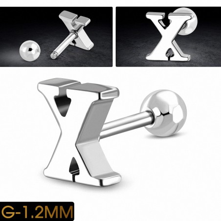 Piercing oreille en acier inoxydable Alphabet initiale / lettre X Tragus / Cartilage Barbell | Boule 4mm | G-1