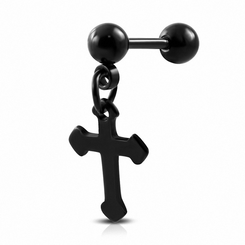 Piercing oreille  flèche en acier inoxydable anodisé noir Dagger Tragus / Cartilage Barbell  | Boule 4mm | G-1mm