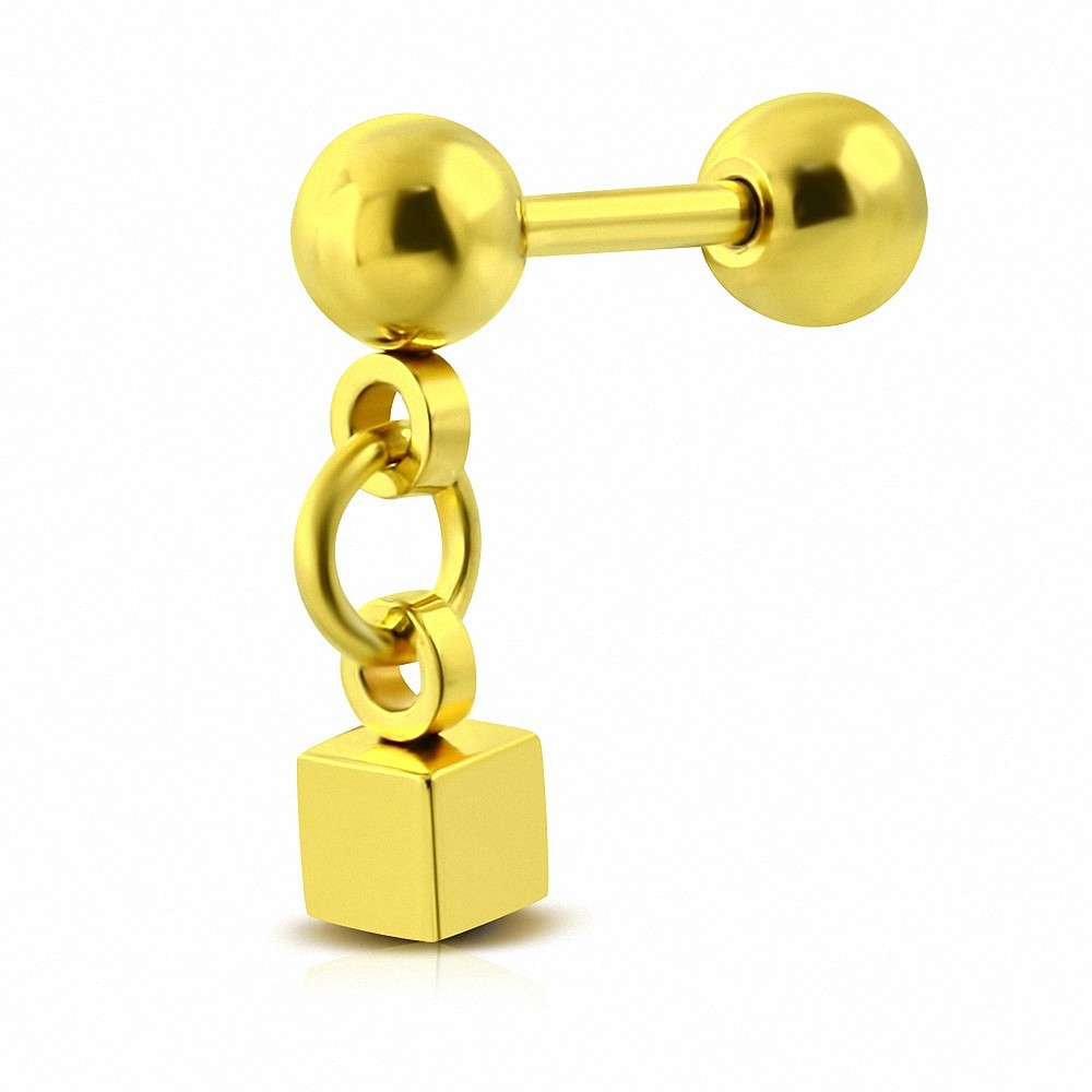 Piercing oreille  cube en acier inoxydable anodisé en or avec pendants Tragus / Cartilage Barbell   | Boule 4mm | G-1