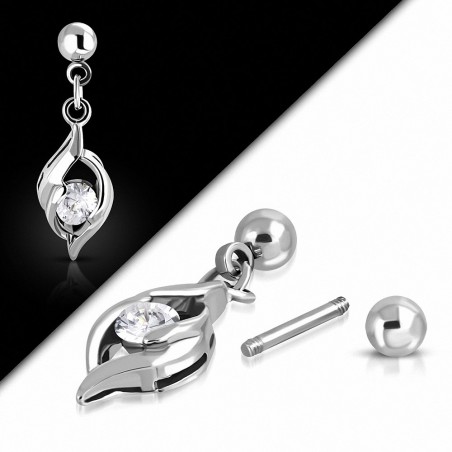 Piercing oreille mauvais œil en acier inoxydable  Tragus / Cartilage Barbell CZ clair | Boule 4mm | G-1mm