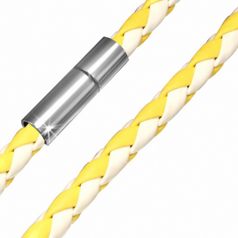 Collier homme cuir blanc et jaune - 57 cm Collier homme cuir blanc et jaune - 57 cm