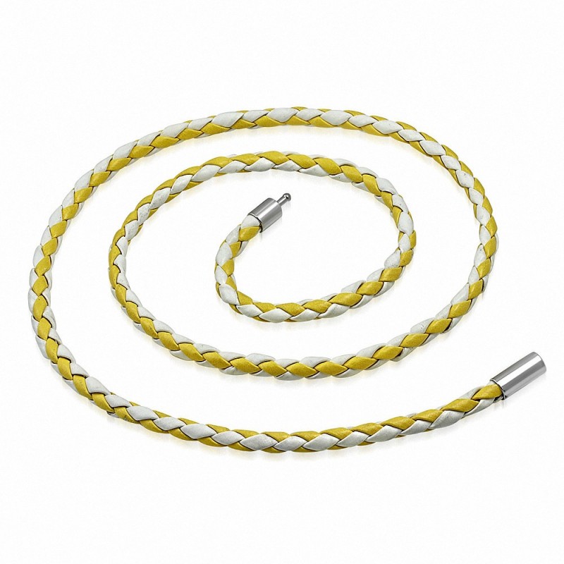 Collier homme cuir blanc et jaune - 59 cm Collier homme cuir blanc et jaune - 59 cm