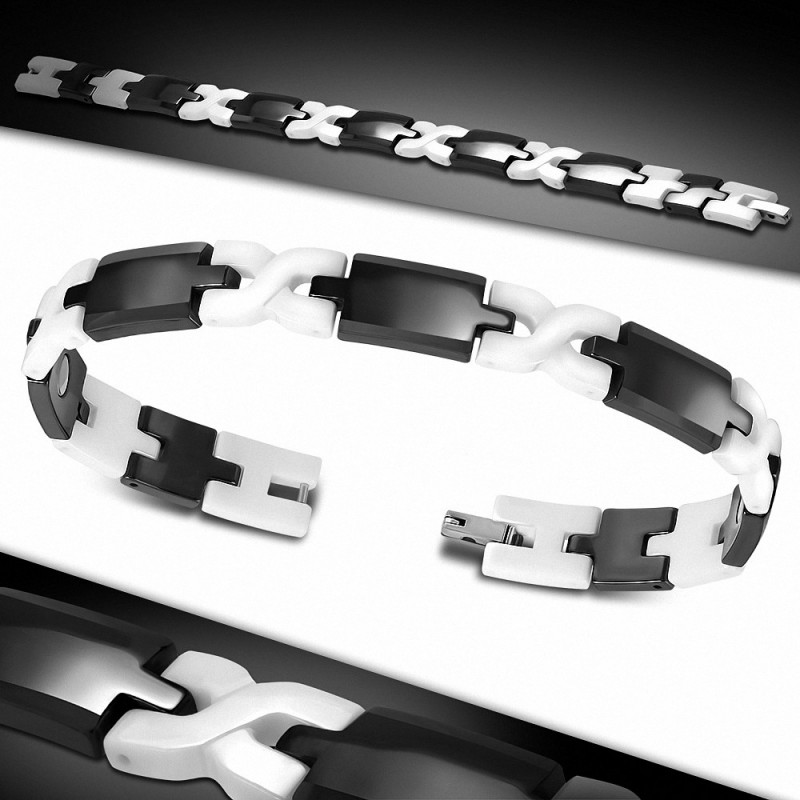 Bracelet homme magnétique céramique noire et blanche