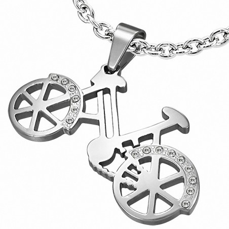 Pendentif homme bicyclette argentée