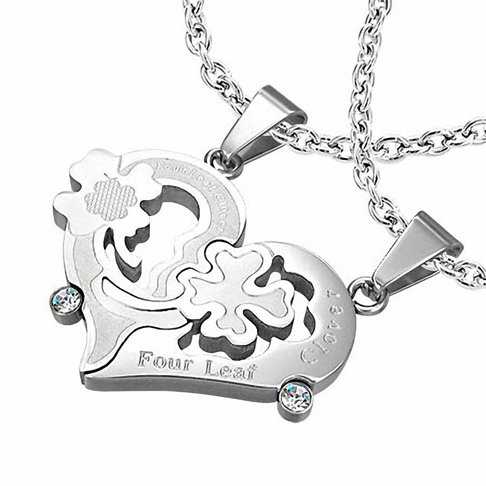 Pendentif couple trèfle coeur