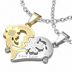 Pendentif couple trèfle coeur doré