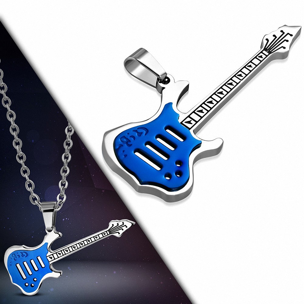 Pendentif homme guitare électrique bleue