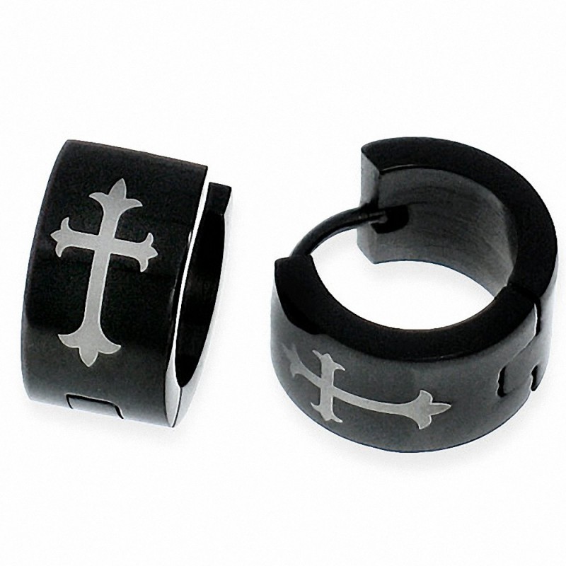 Boucles oreille homme noir croix fleur de lys Boucles oreille homme noir croix fleur de lys