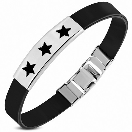 Bracelet homme caoutchouc noir étoiles