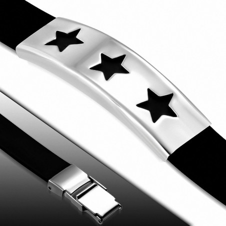 Bracelet homme caoutchouc noir étoiles