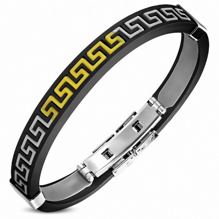 Bracelet homme caoutchouc clé grecque gris jaune