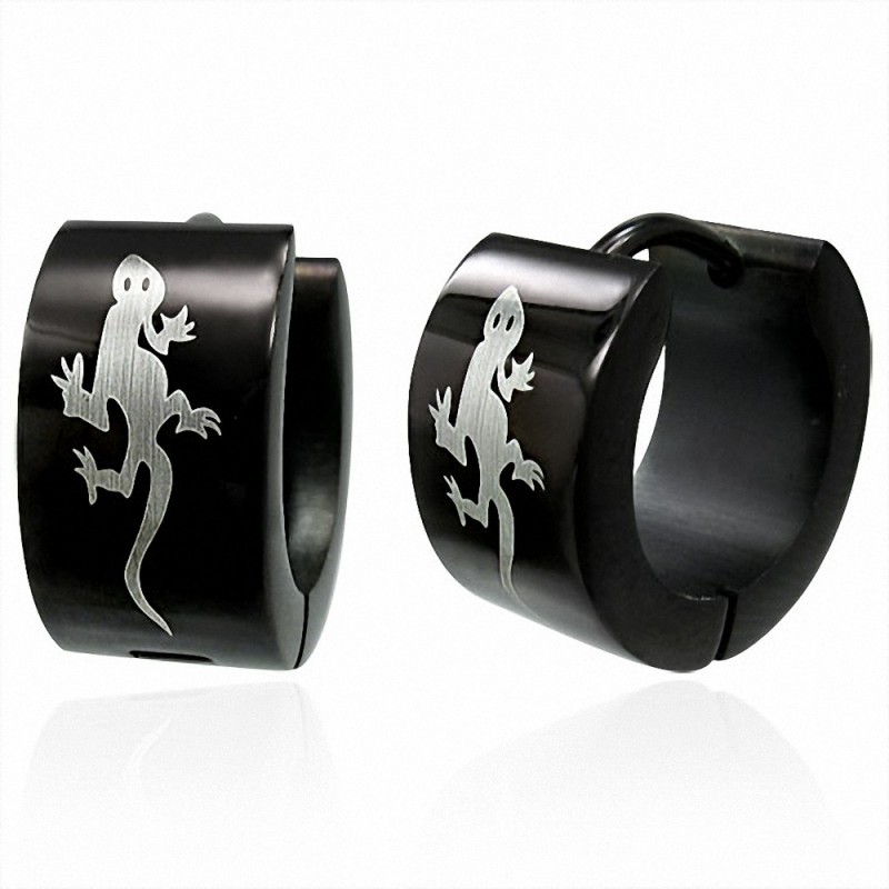 Boucles d'oreille homme noir lézard Boucles d'oreille homme noir lézard