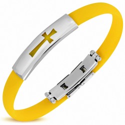 Bracelet homme caoutchouc jaune croix maltaise