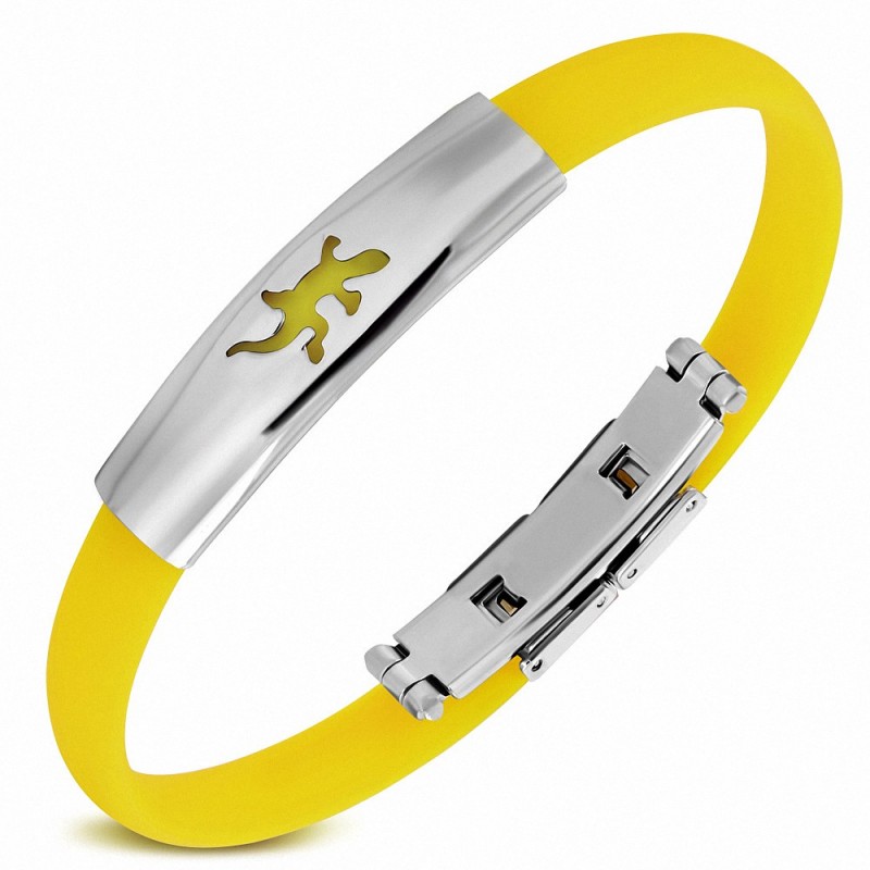 Bracelet homme caoutchouc jaune lézard