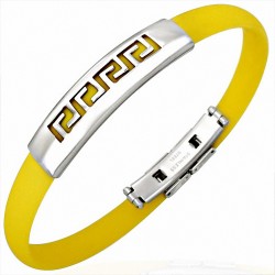 Bracelet homme caoutchouc jaune clé grecque