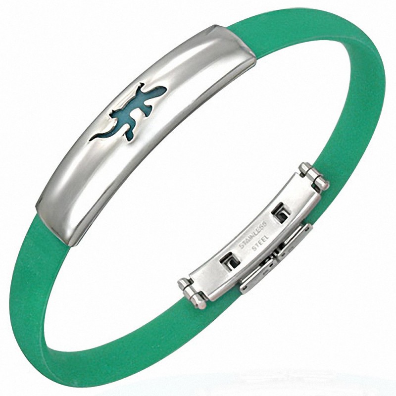 Bracelet homme caoutchouc vert lézard Bracelet homme caoutchouc vert lézard