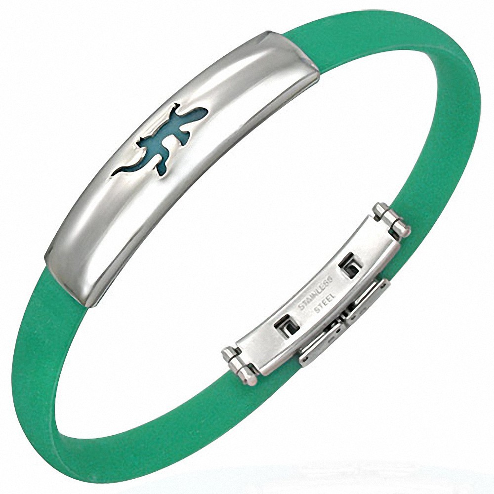 Bracelet homme caoutchouc vert lézard