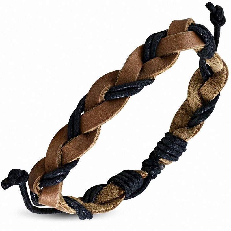 Bracelet homme cuir corde beige et noir Bracelet homme cuir corde beige et noir