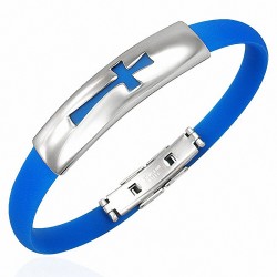 Bracelet homme caoutchouc bleu marine croix maltaise