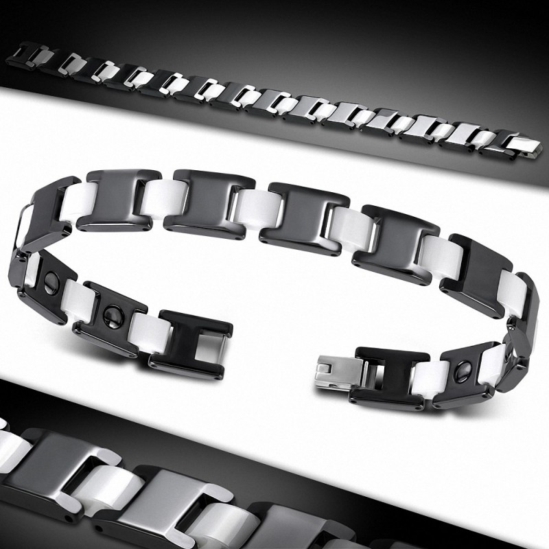 Bracelet magnétique homme noir et blanc en céramique