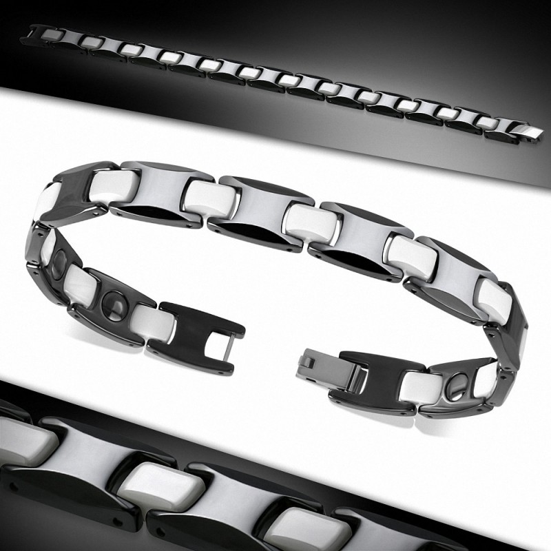 Bracelet magnétique homme céramique noire et blanche Bracelet magnétique homme céramique noire et blanche