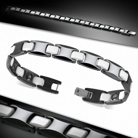 Bracelet magnétique homme céramique noire et blanche