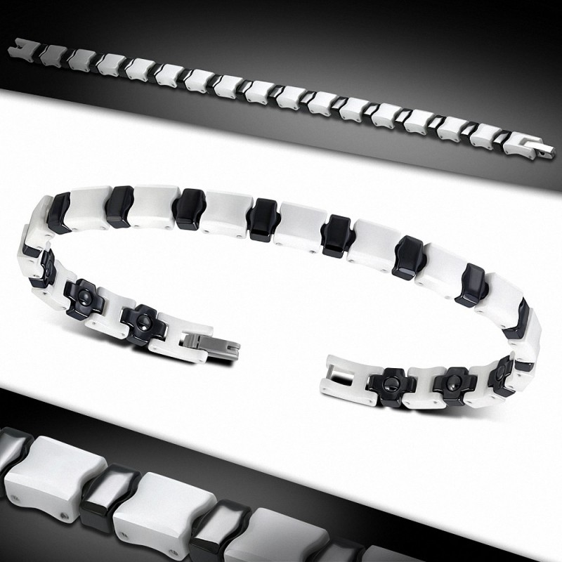 Bracelet homme magnétique céramique blanche et liens noirs Bracelet homme magnétique céramique blanche et liens noirs