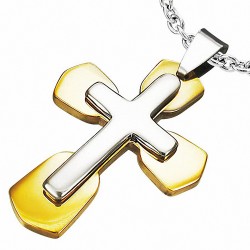 Pendentif homme croix double dorée