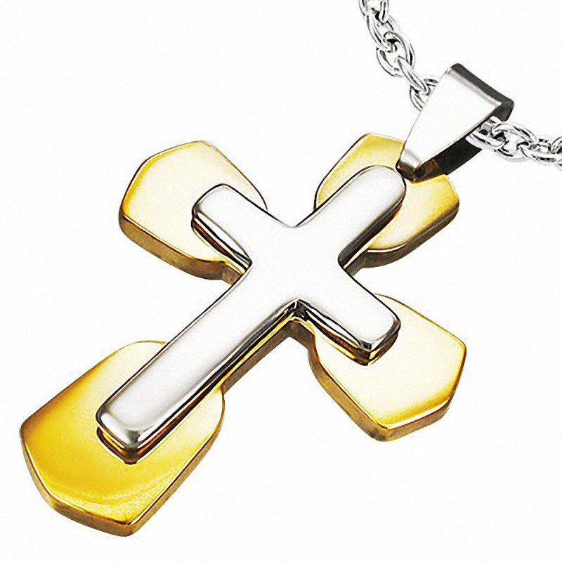 Pendentif homme croix double dorée