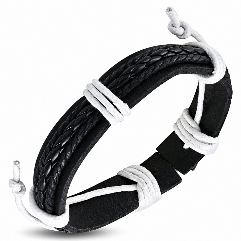 Bracelet homme fantaisie cuir noir blanc Bracelet homme fantaisie cuir noir blanc