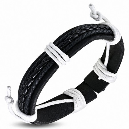 Bracelet homme fantaisie cuir noir blanc