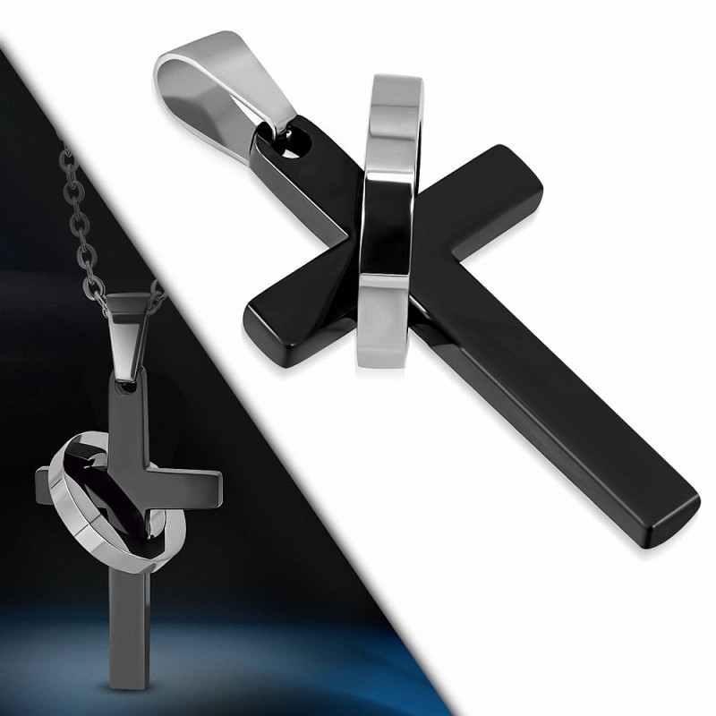 Pendentif homme croix noire anneau Pendentif homme croix noire anneau