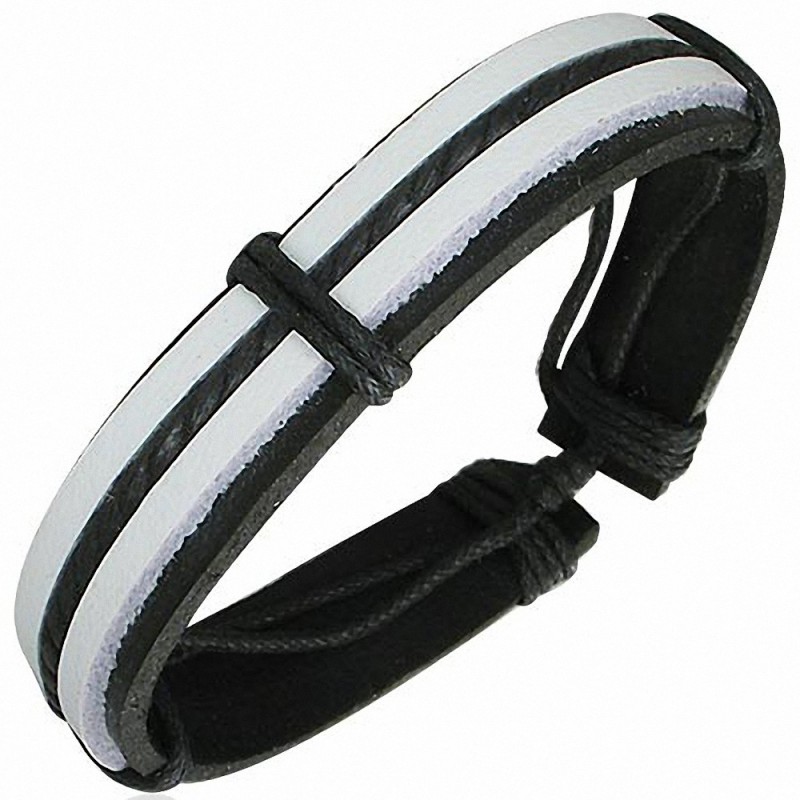 Bracelet homme cuir noir & blanc