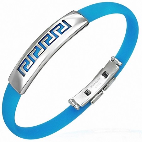 Bracelet homme caoutchouc bleu labyrinthe clef grecque