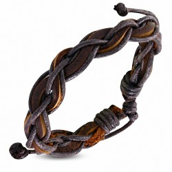 Bracelet homme cuir marron et corde noire