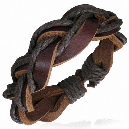 Bracelet fantaisie homme cuir marron et noir