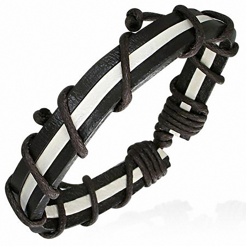 Bracelet fantaisie homme cuir marron et blanc Bracelet fantaisie homme cuir marron et blanc