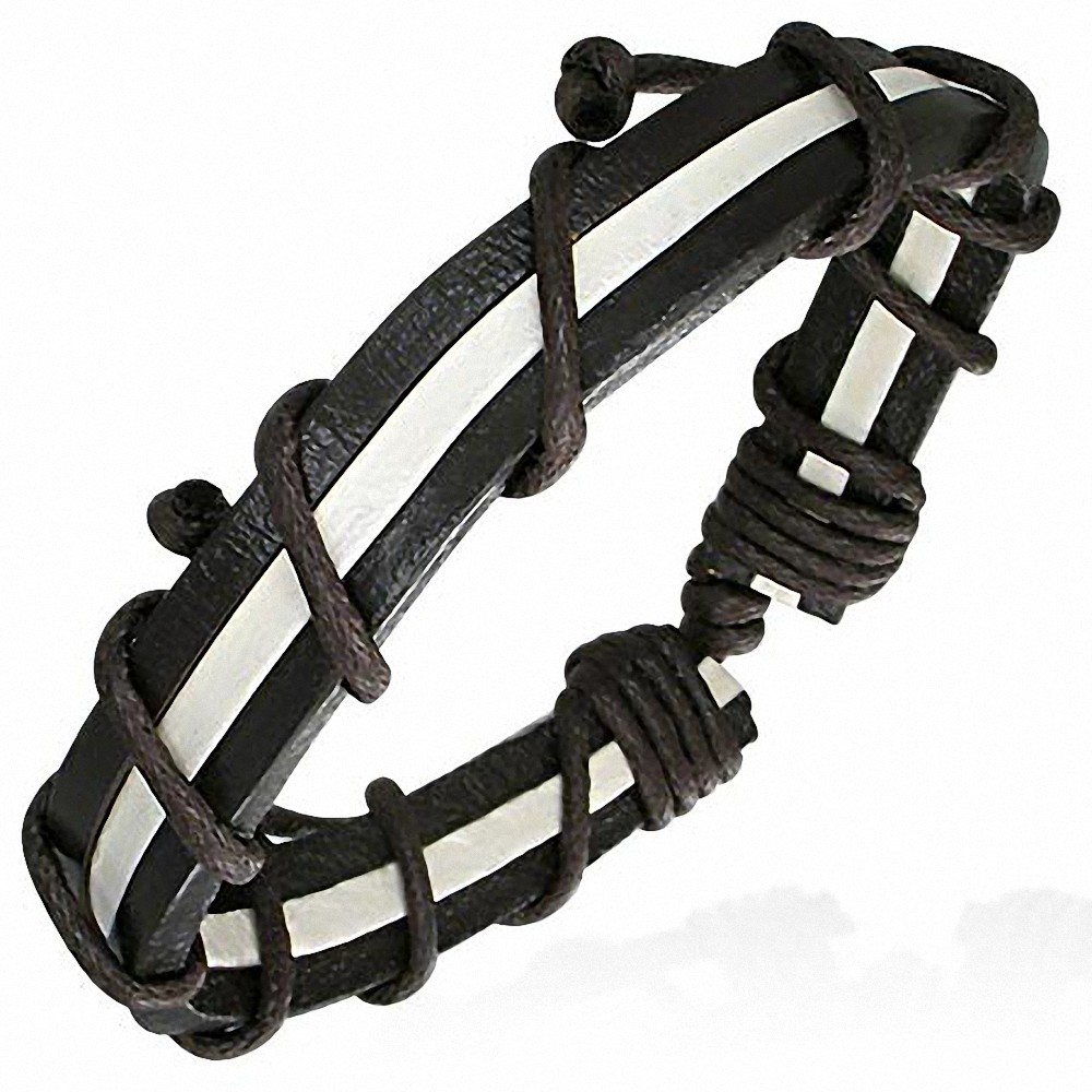 Bracelet fantaisie homme cuir marron et blanc