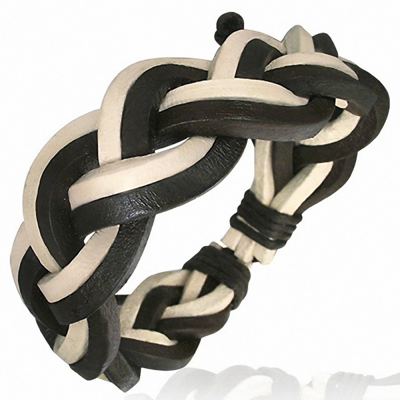 Bracelet homme tressé cuir noir et beige