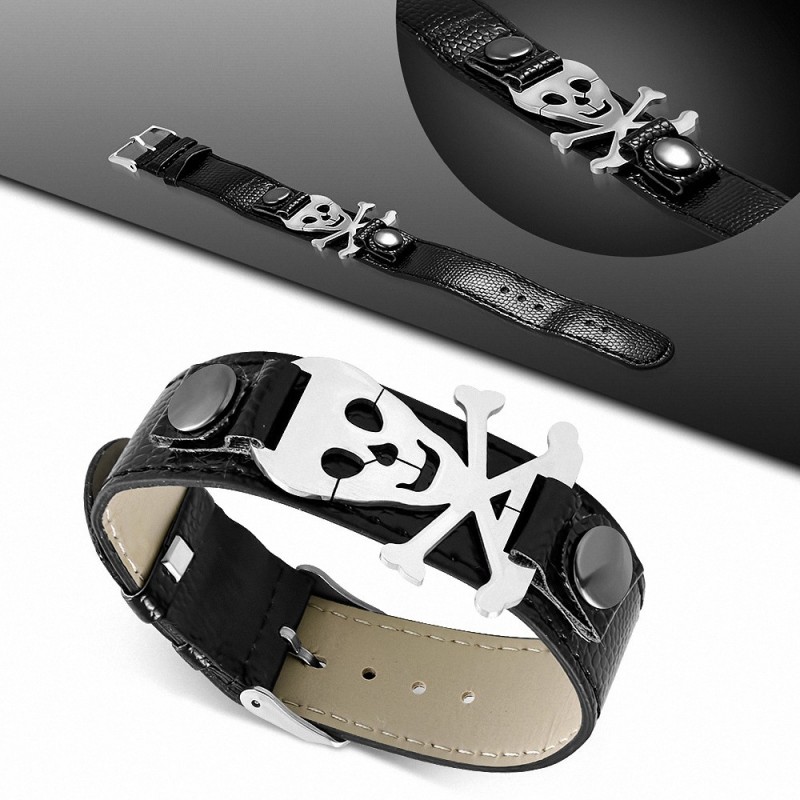 Bracelet homme ceinture crâne pirate noir