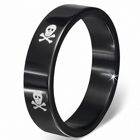 Bague homme acier noir tête de pirate