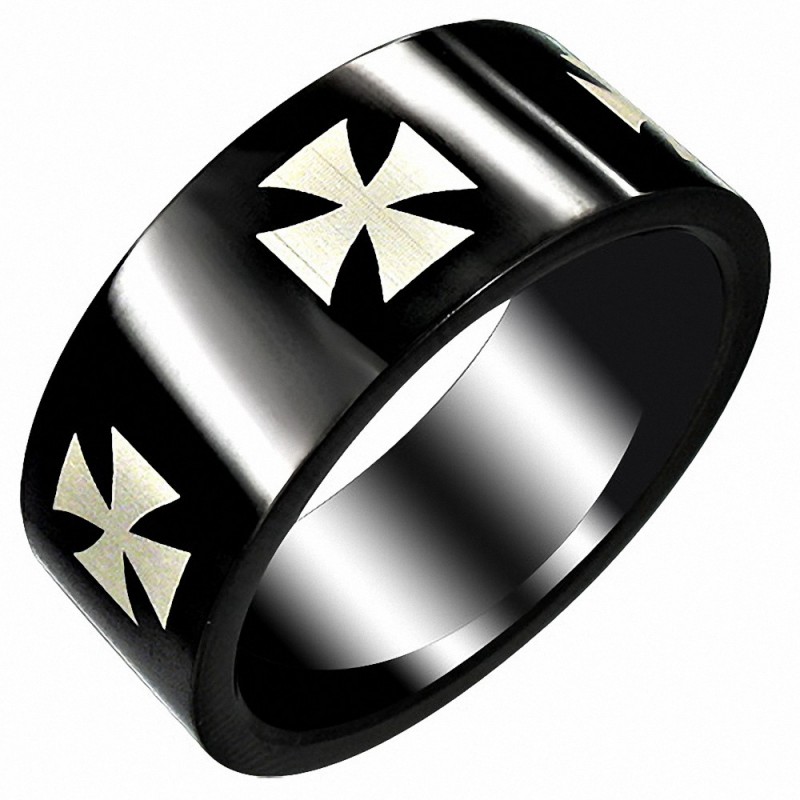 Bague homme acier noir croix maltaise Bague homme acier noir croix maltaise