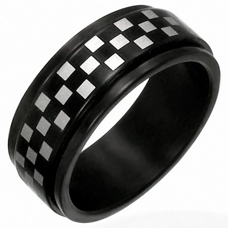 Bague homme acier damier tournant