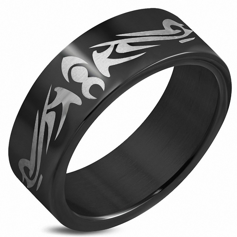 Bague homme acier noir tribale Bague homme acier noir tribale
