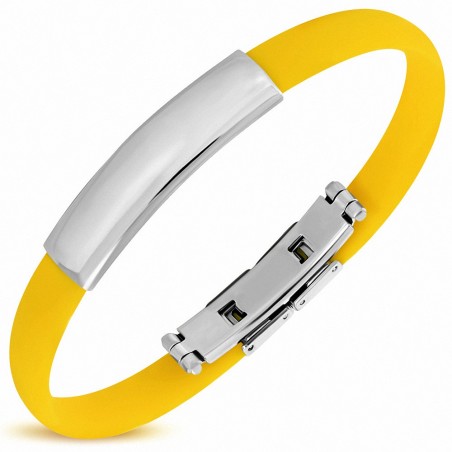 Bracelet homme caoutchouc jaune plaque