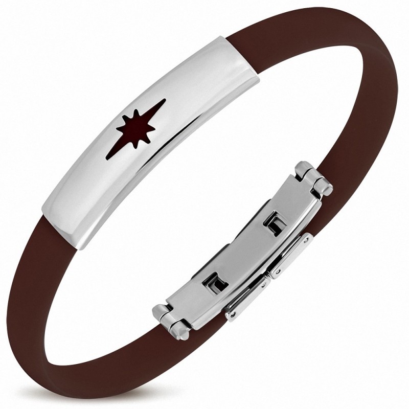 Bracelet homme caoutchouc marron étoile brillante Bracelet homme caoutchouc marron étoile brillante