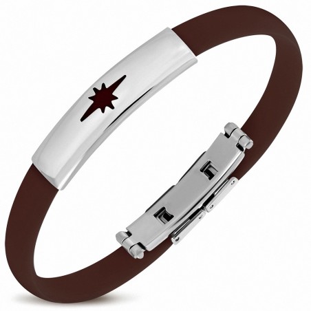 Bracelet homme caoutchouc marron étoile brillante